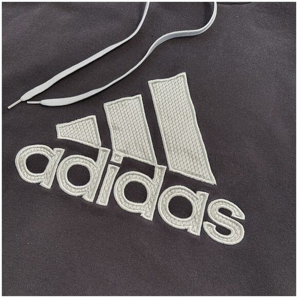 2000s Adidas Embroidered Logo Hoodie Sweatshirt Streetwear Faded Black | Size L - Picture 3 of 8